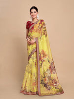 Thumbnail for Sangria Floral Printed Embroidered Organza Saree - Distacart