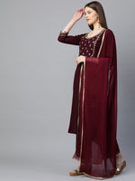Thumbnail for Kalini Women Maroon Gotta Patti Embroidered Kurta with Palazzos & Dupatta - Distacart