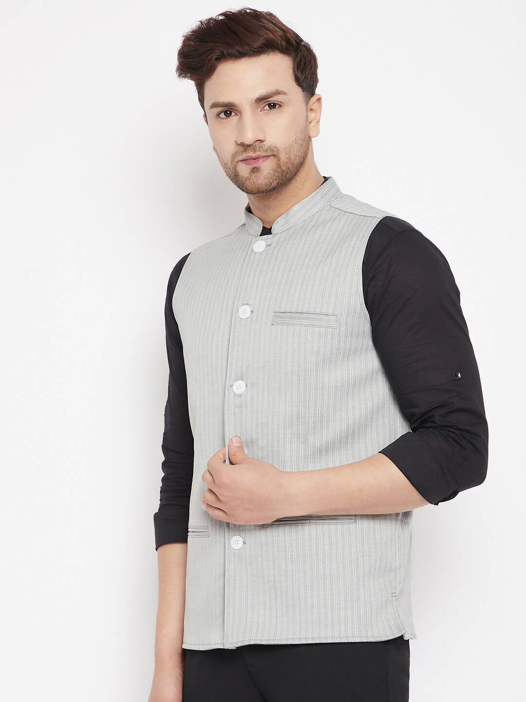 Even Apparels Grey Merino Men Woven Nehru Jacket BF681 - Distacart