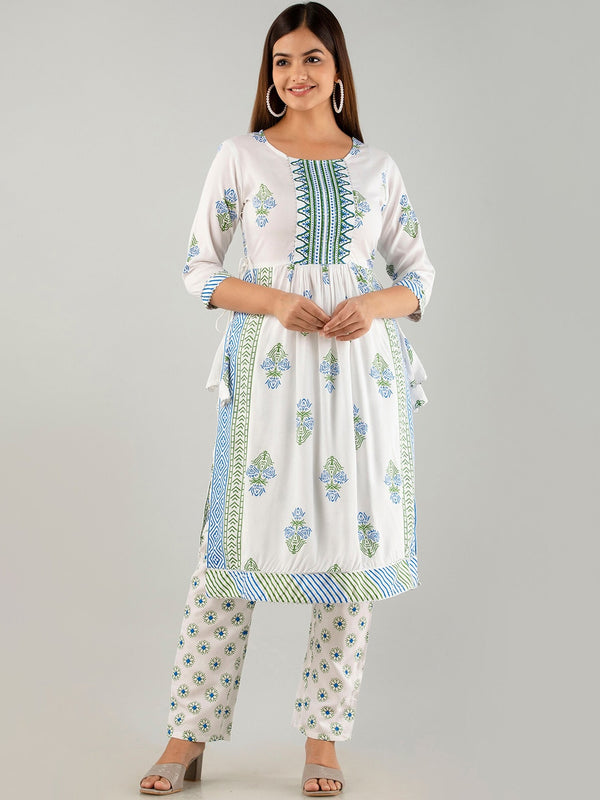 Kalini Floral Printed Pleated Gotta Patti Kurta with Trousers - Distacart
