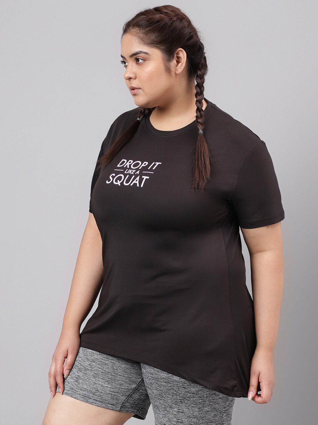 MKH Plus Size Typography Printed Drop-Shoulder Sleeves Relaxed Fit Dri-FIT T-shirt - Distacart