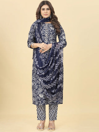 Kalini Floral Printed Gotta Patti Kurta with Trousers & Dupatta - Distacart