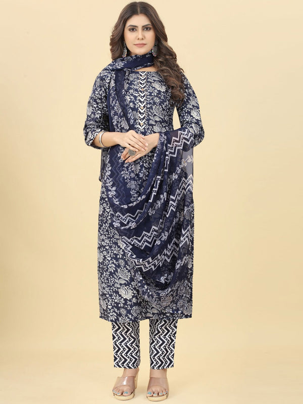 Kalini Floral Printed Gotta Patti Kurta with Trousers & Dupatta - Distacart