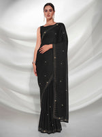 Thumbnail for Mitera Black Embellished Beads and Stones Satin Saree - Distacart