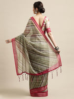 Thumbnail for Saree Mall Olive Green & Pink Leheriya Linen Blend Saree - Distacart