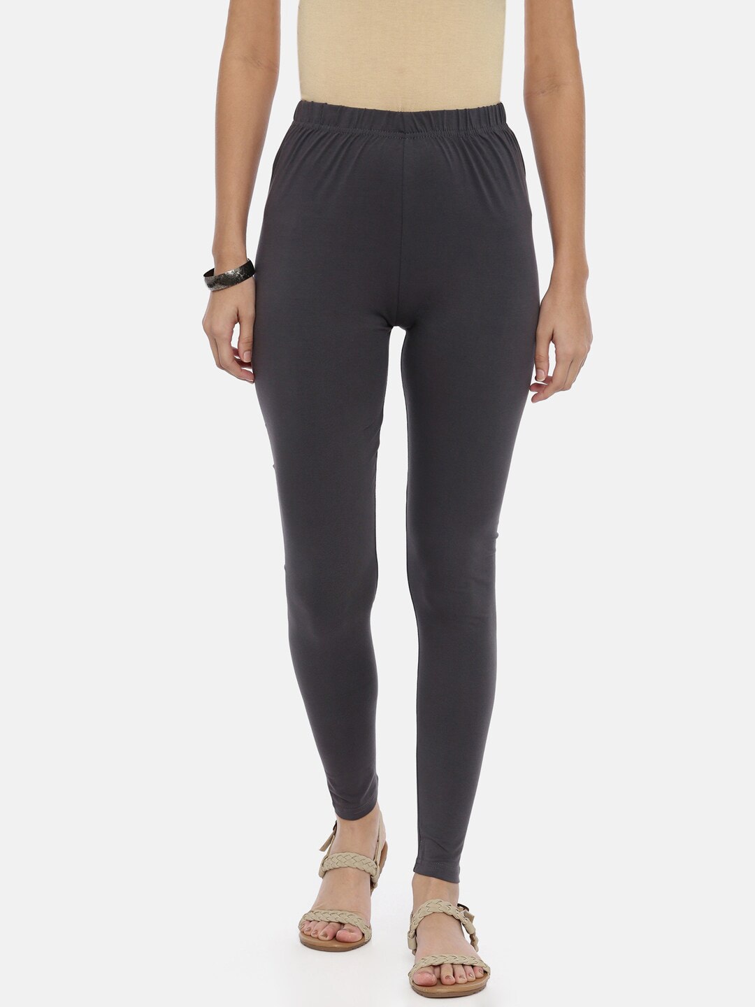 Souchii Charcoal Grey Solid Slim-Fit Ankle-Length Leggings - Distacart