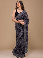 Thumbnail for Koskii Floral Embroidered Sequined Poly Georgette Saree - Distacart