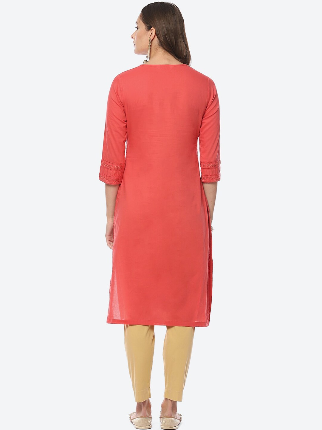 Biba Women Thread Work Pure Cotton Straight Kurta - Distacart