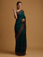 Thumbnail for Koskii Green & Red Embroidered Art Silk Saree - Distacart