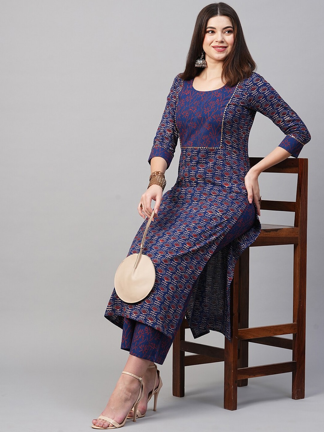 Kalini Floral Printed Gotta Patti Kurta With Palazzos - Distacart