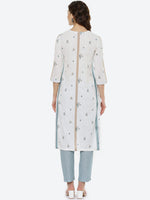 Thumbnail for Biba Women White & Blue Printed Pure Cotton Kurta with Trouser - Distacart