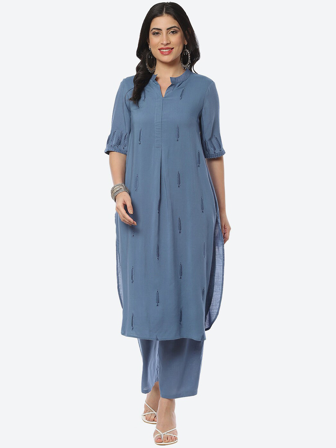 Biba Women Embroidered A-Line Kurta With Palazzos - Distacart