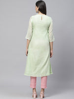 Thumbnail for Biba Women Sea Green & White Embroidered A-Line Kurta - Distacart
