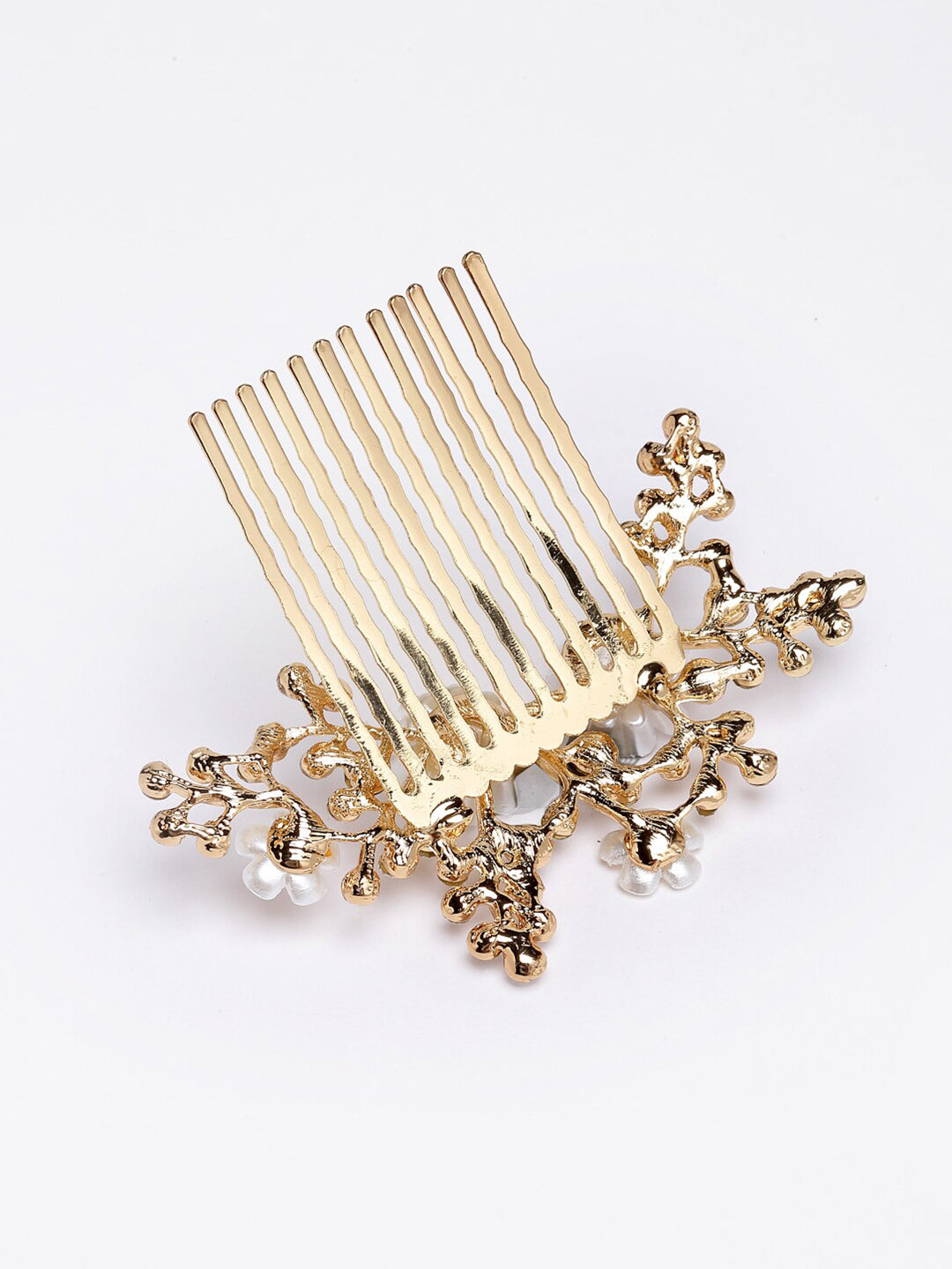 Panash Women Gold-Toned & White Embellished Comb Pin - Distacart