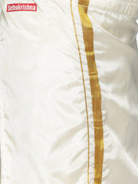 Thumbnail for Sethukrishna Boys White & Gold Solid Pure Cotton Shirt & Veshti Set - Distacart