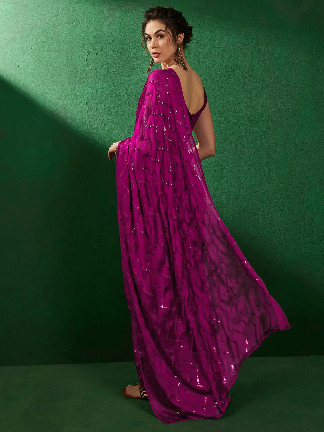 Sangria Geometric Embellished Beads and Stones Sarees - Distacart