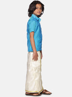 Thumbnail for Sethukrishna Boys Turquoise Blue & White Shirt with Dhoti - Distacart