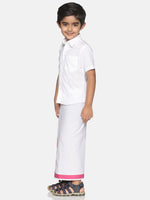 Thumbnail for Sethukrishna Boys White Pure Cotton Shirt and Veshti Set - Distacart