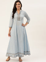 Thumbnail for HERE&NOW Women Blue Floral Printed Pure Cotton Kurta with Trousers - Distacart