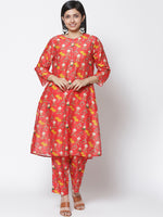 Thumbnail for Biba Women Red & Yellow Floral Printed Kurta with Palazzos - Distacart