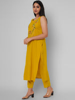 Thumbnail for Kalini Women Mustard Yellow Embroidered Mirror Work Kurta with Trousers - Distacart
