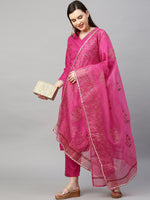 Thumbnail for Kalini Women Pink Floral Gotta Patti Kurta with Trousers With Dupatta - Distacart