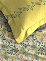 Thumbnail for MYTRIDENT Beige White Floral Pure Cotton 144 TC Queen Bedsheet With 2 Pillow Covers - Distacart