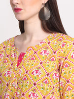 Thumbnail for Kalini Women Mustard Yellow Ethnic Motifs Printed Pure Cotton Kurta Set - Distacart