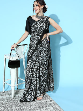 Saree Mall Black & White Printed Saree - Distacart