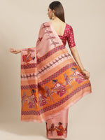 Thumbnail for Saree Mall Peach-Coloured & Maroon Warli Print Bhagalpuri Saree - Distacart