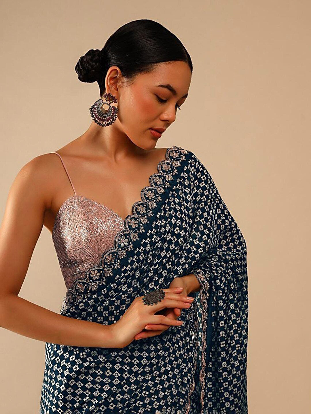 Sangria Ethnic Motifs Printed Embellished Saree - Distacart