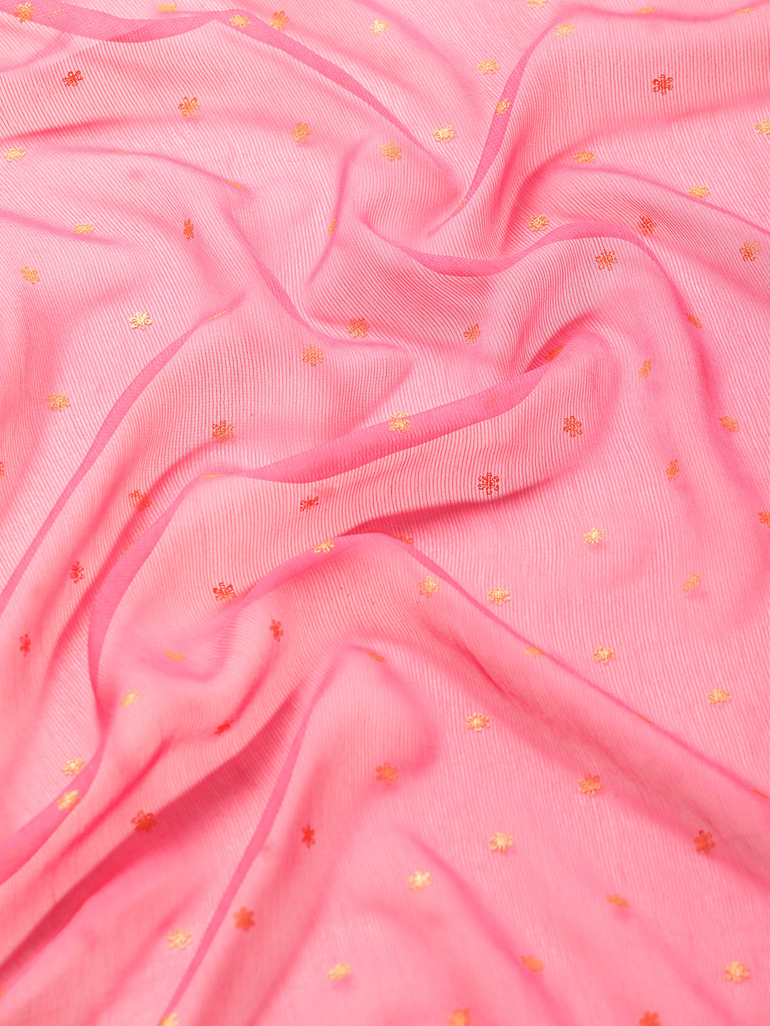 Mitera Pink & Gold-Toned Floral Zari Pure Chiffon Saree - Distacart