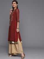 Thumbnail for Biba Women Maroon & Beige Ethnic Motifs Printed Kurta - Distacart
