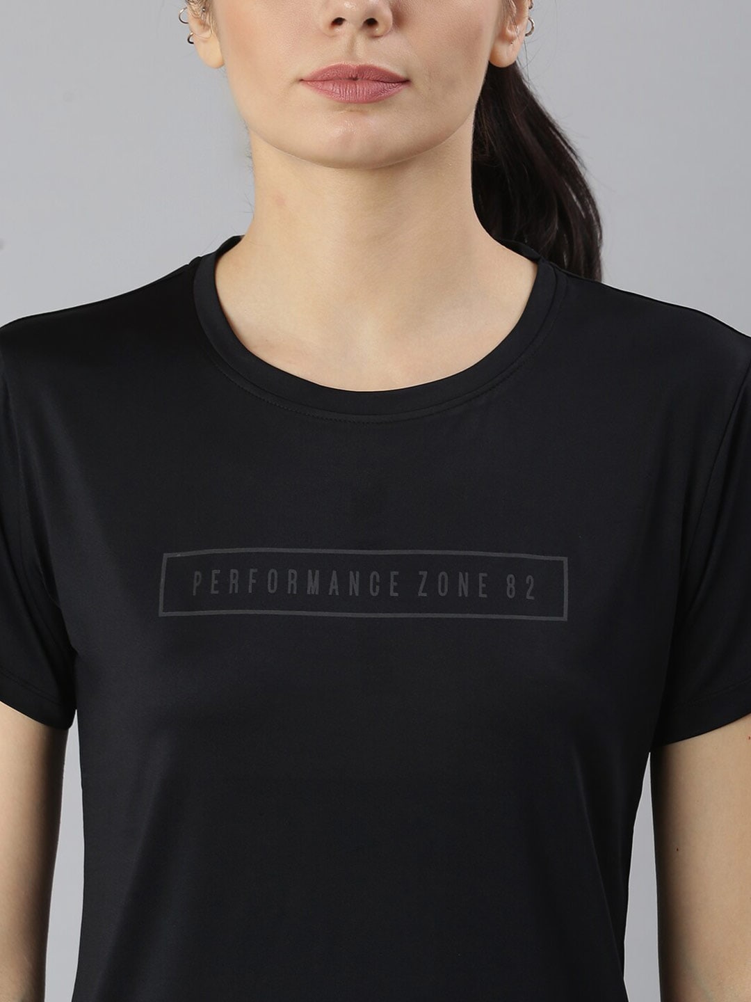 MKH Women Black Typography Dri-FIT Polyester Round Neck Sports T-shirt - Distacart