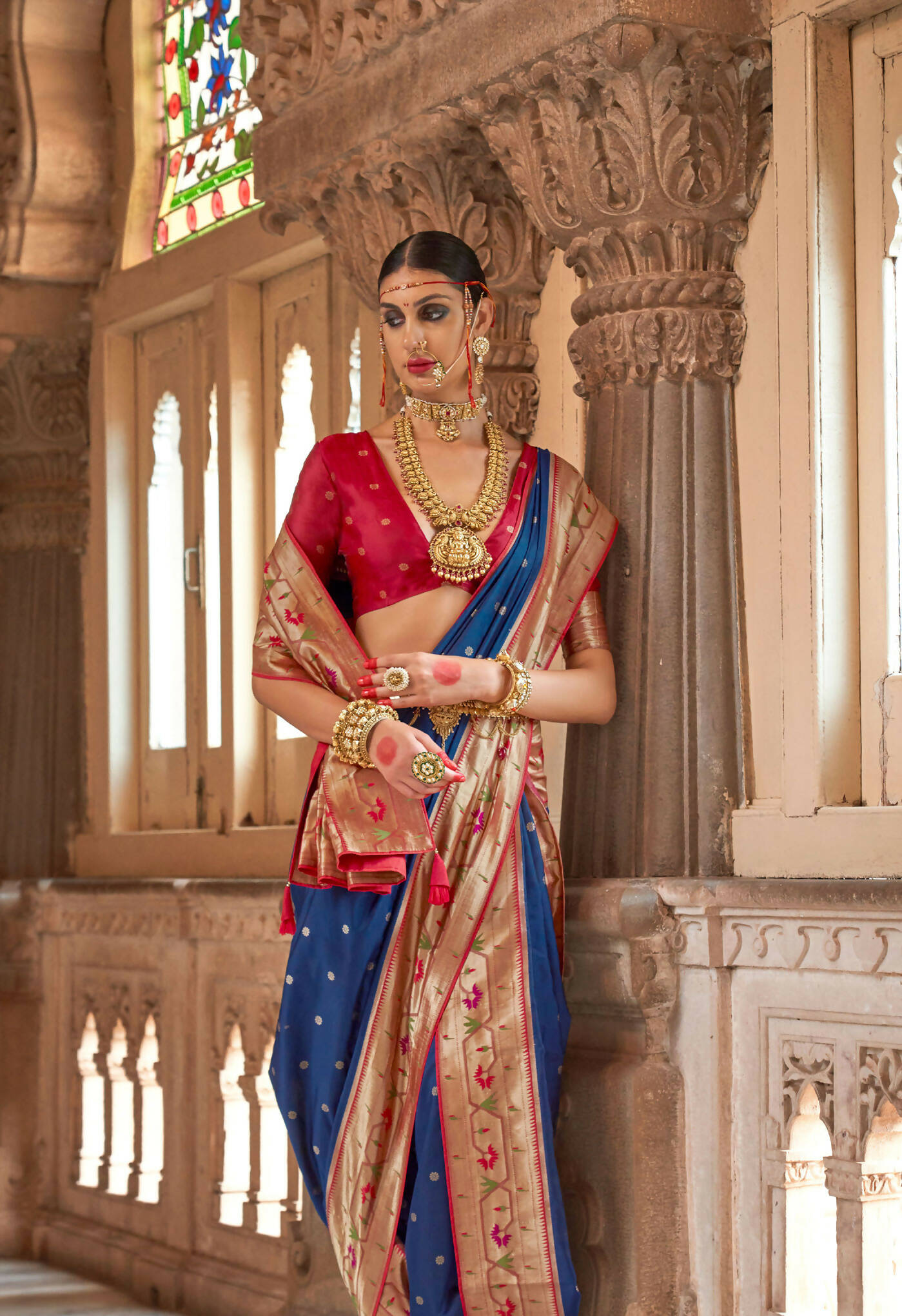 Navu Blue Soft V.P. Silk Magnum Finish, Weaving, Golden Zari Paithani Silk Saree - Rath Kadampalli - Distacart