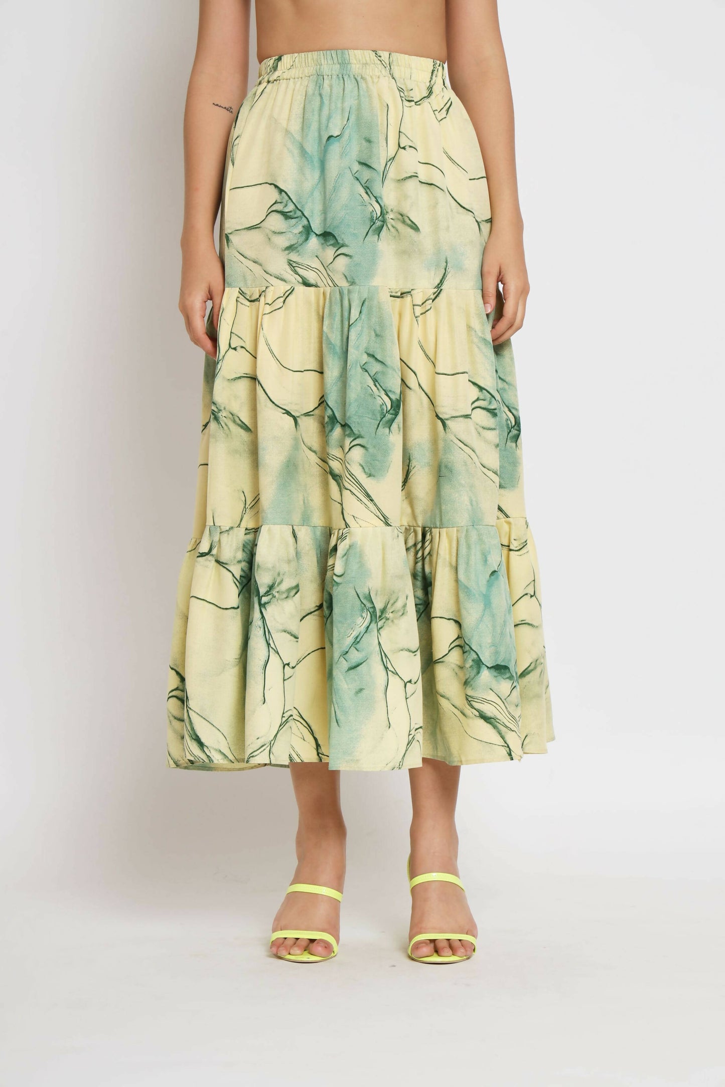 Green Rayon Tie dye Printed Top with Matching Skirt - Shivani - Distacart