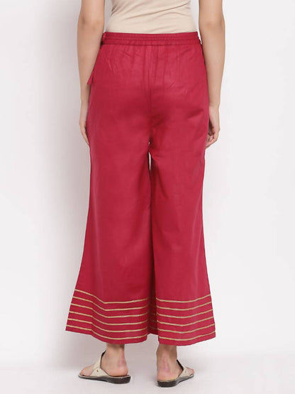 Myshka Women's Beautiful Maroon Cotton Solid Casual Palazzo