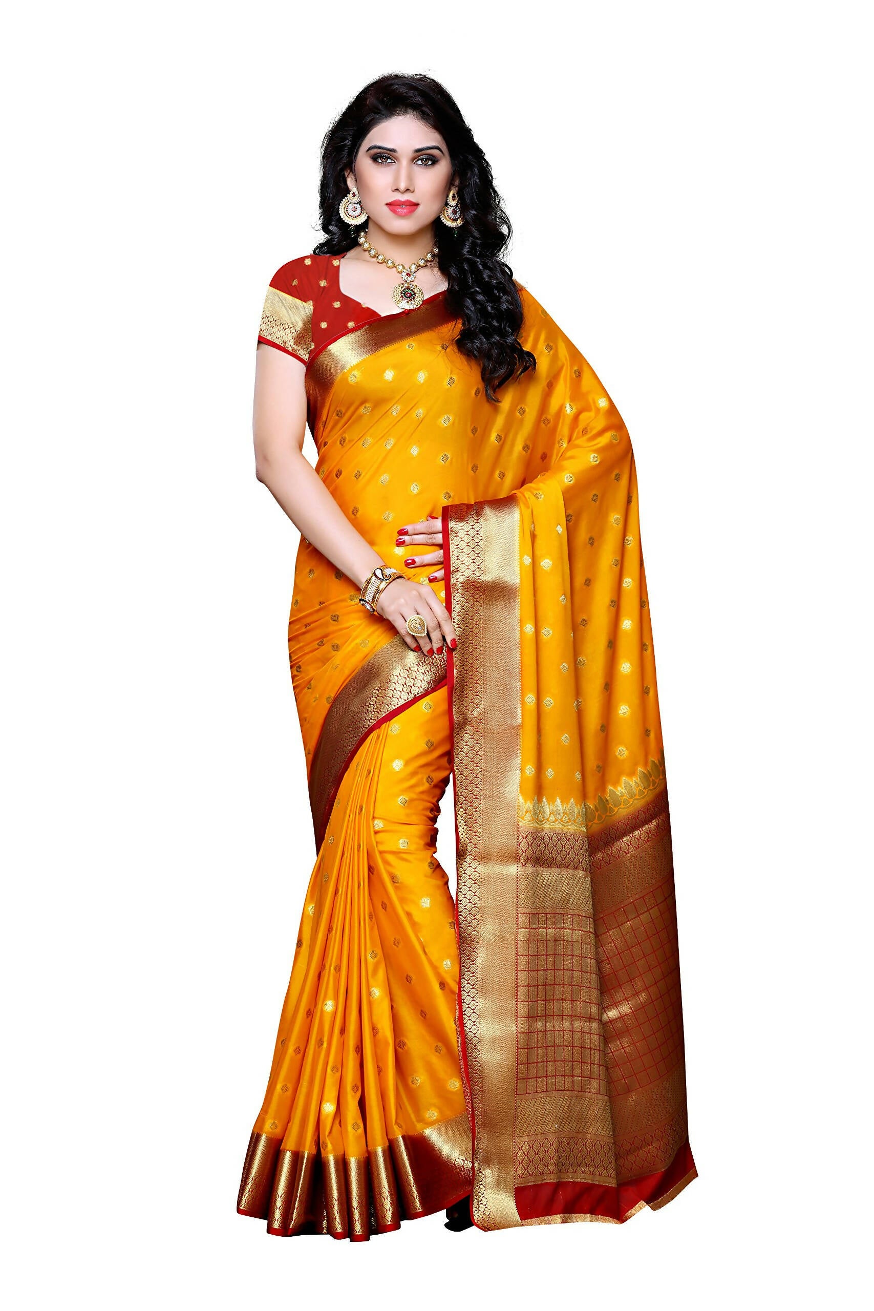 Mimosa Women's Traditional Crepe Kanjivaram Silk Gold Saree - Distacart