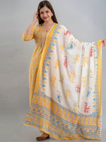 Thumbnail for Kalini Women Yellow Ethnic Motifs Printed Pure Cotton Kurta with Trousers & With Dupatta - Distacart