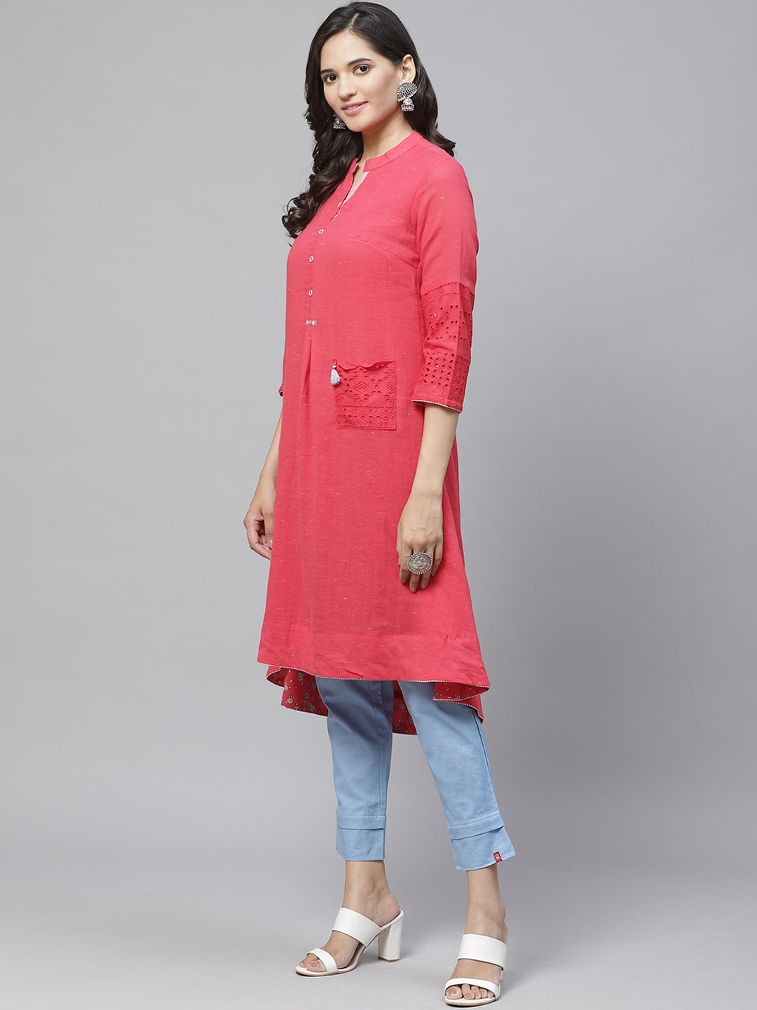 Biba Women Pink Solid A-Line Kurta - Distacart