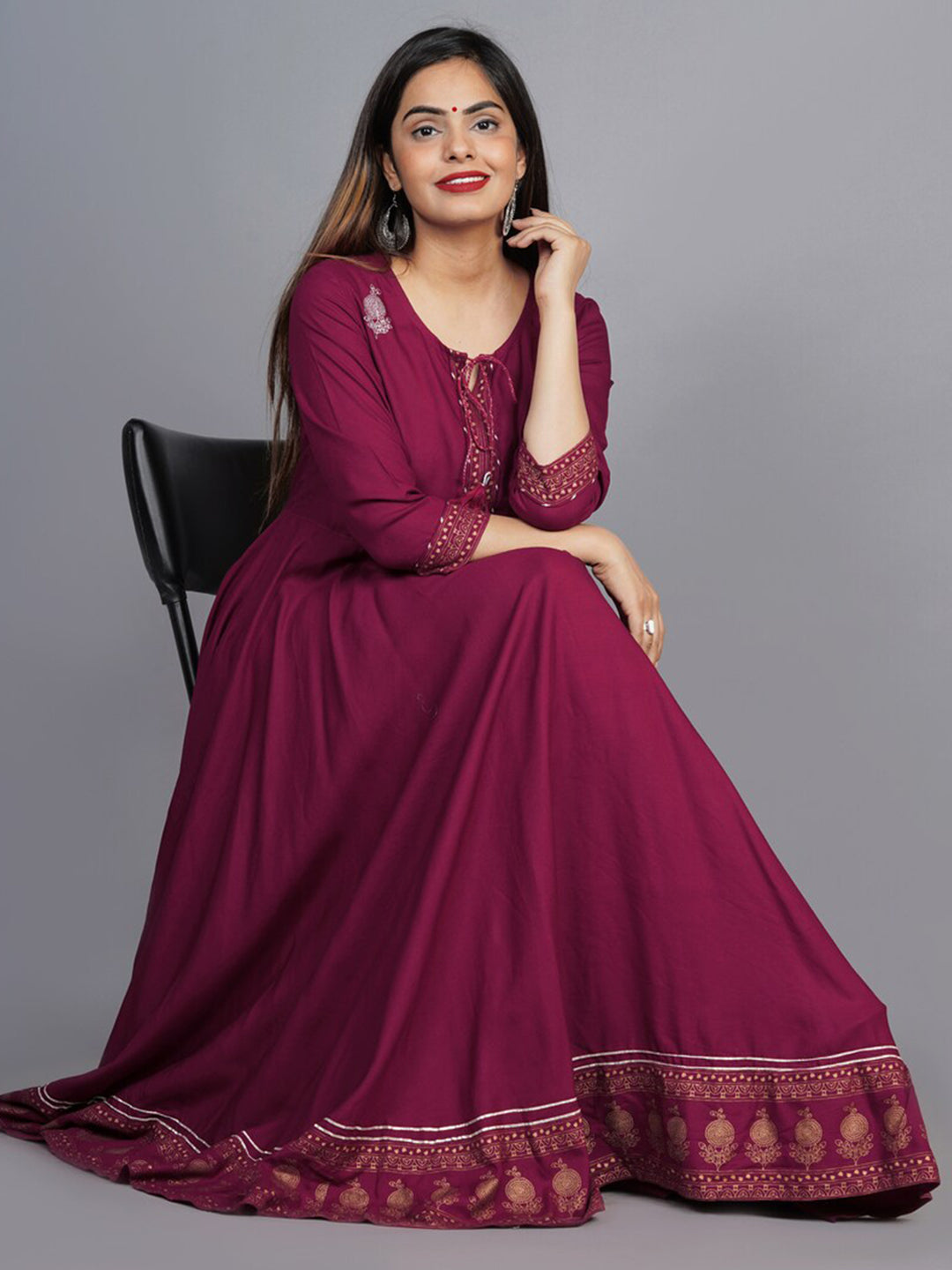 Kalini Women Maroon Floral Embroidered Anarkali Kurta - Distacart