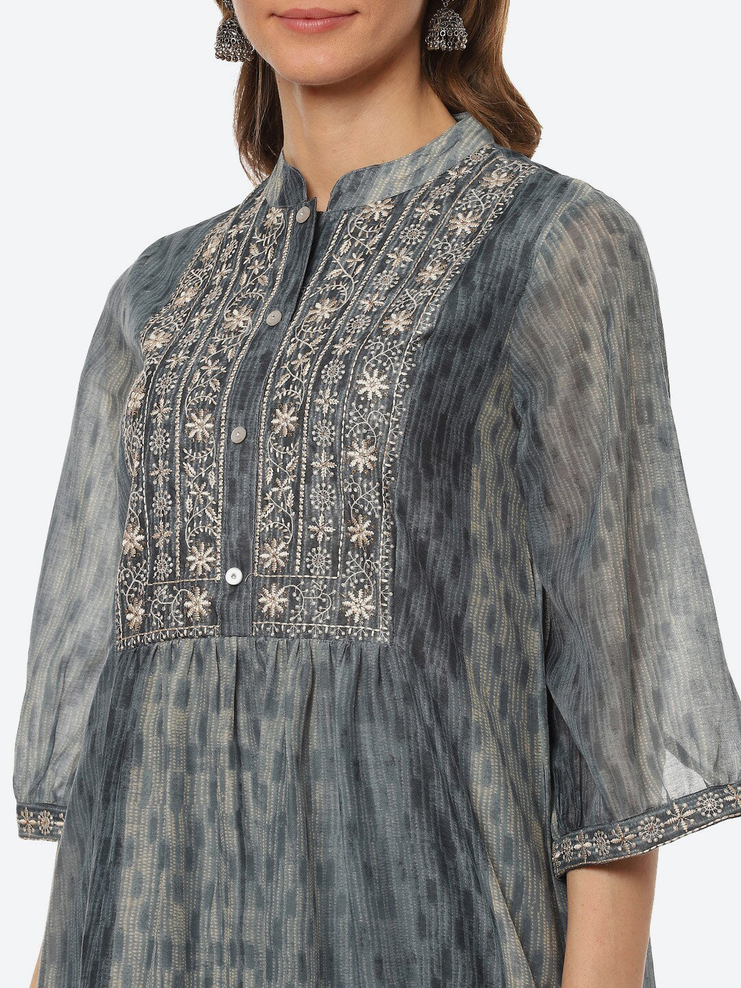 Biba Women Grey Floral Yoke Design Thread Work Anarkali Kurta - Distacart