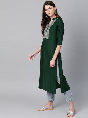 Libas Green & Off-White Yoke Design Straight Kurta - Distacart