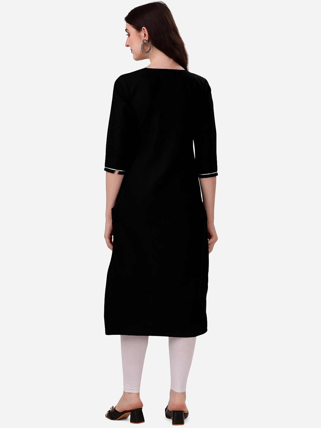 HERE&NOW Notch Neck Thread Work Straight Kurta - Distacart
