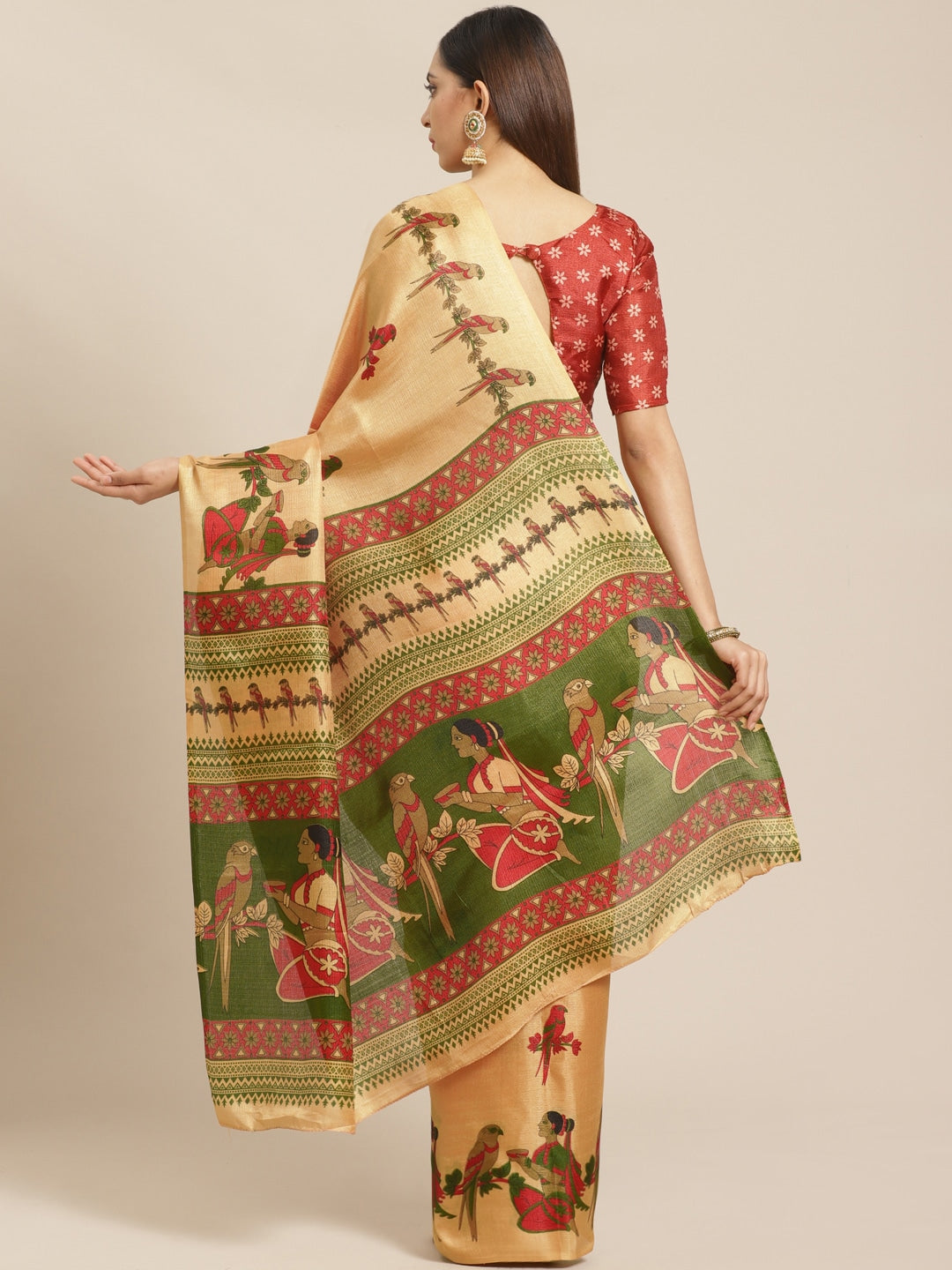Saree Mall Beige & Red Printed Saree - Distacart