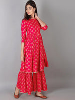Thumbnail for Kalini Women Pink Ethnic Motifs Printed Panelled Kurta with Sharara - Distacart