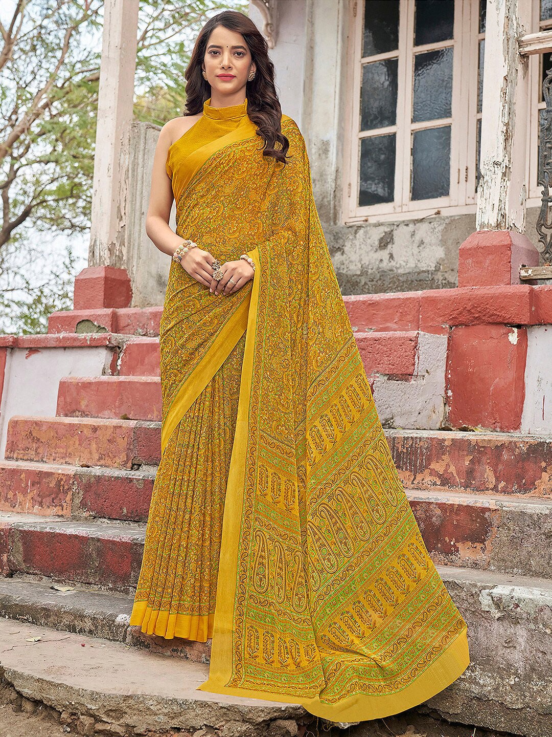 Kalini Paisley Printed Pure Chiffon Dabu Saree - Distacart