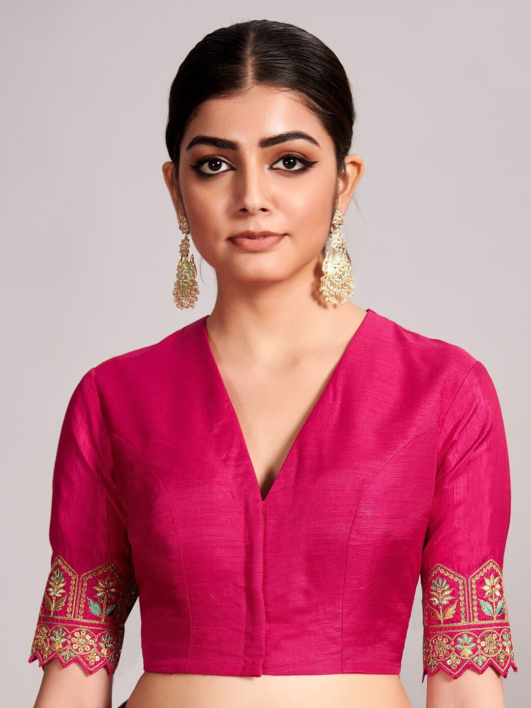 Mitera Pink & Blue Brasso Chanderi Saree - Distacart