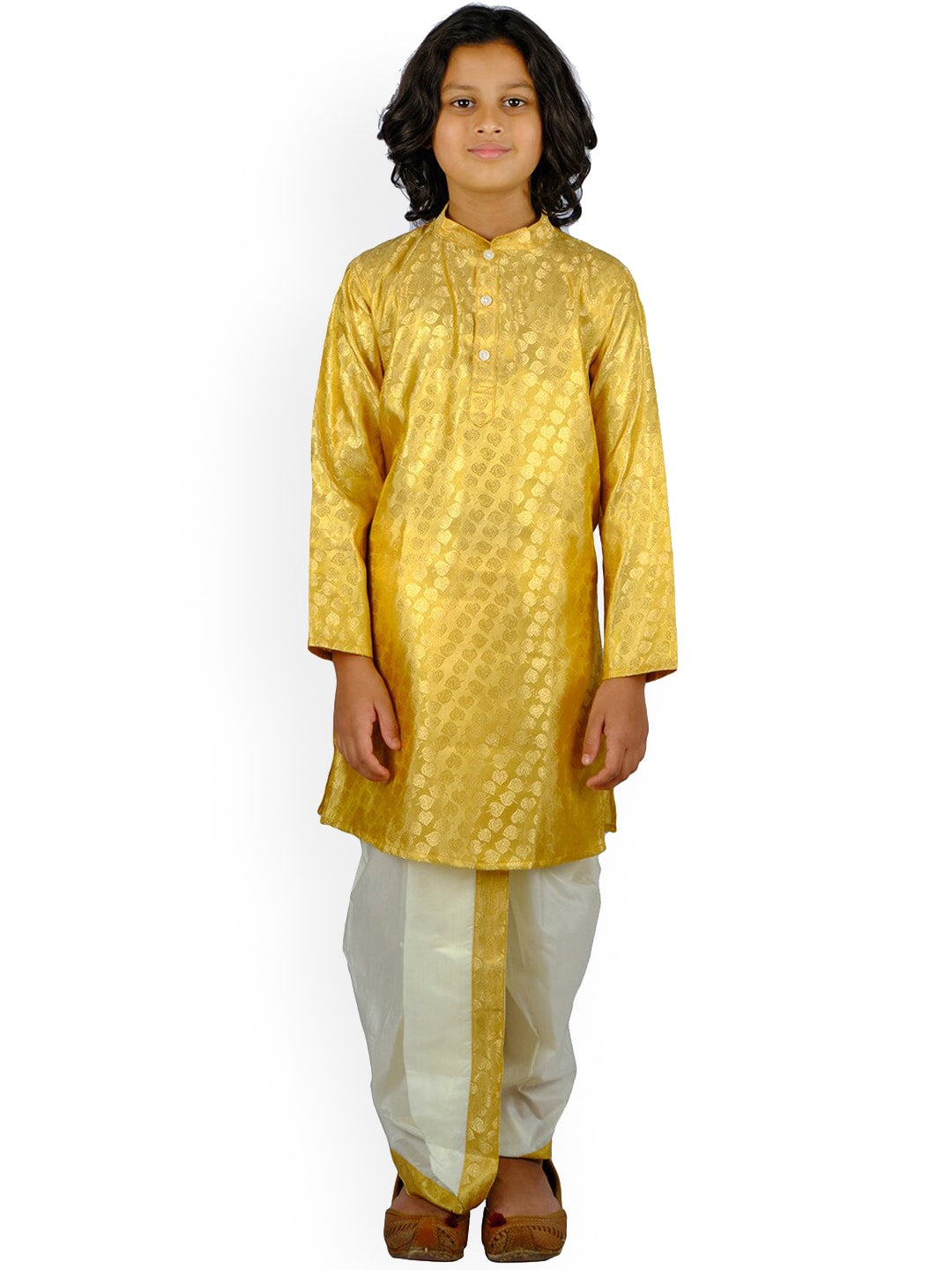 Sethukrishna Boys Gold-Toned Floral Regular Kurta with Dhoti Pants - Distacart