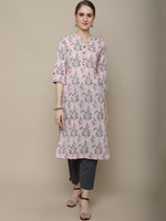 Thumbnail for Sangria Women Pink & Grey Floral Printed Kurta - Distacart
